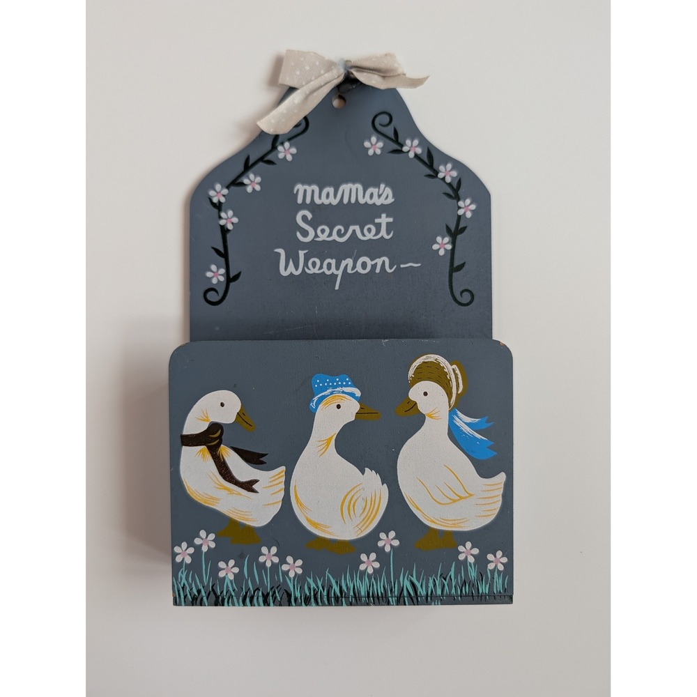 1987 Trippie's Mama's Secret Weapon Wooden Wall Pocket Shelf Country‎ Geese VTG